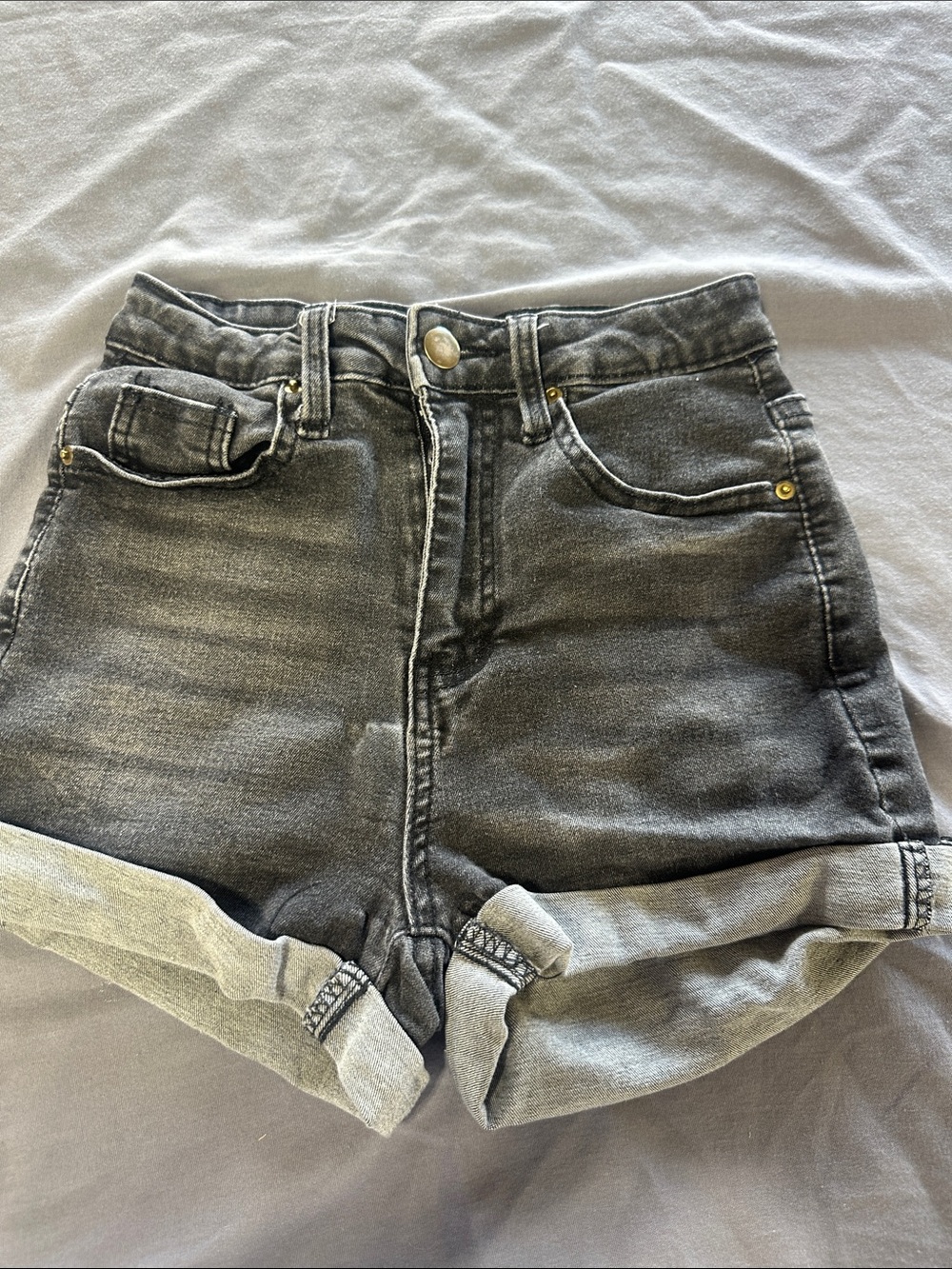 SHEIN Black Rolled-Hem Denim Shorts